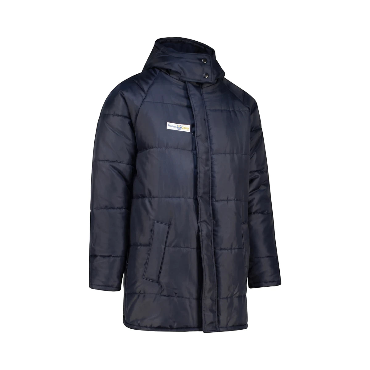 Rebel Thermoskin Plus Freezer Jacket in dark blue, featuring a hood, padded design, and front zipper closure.