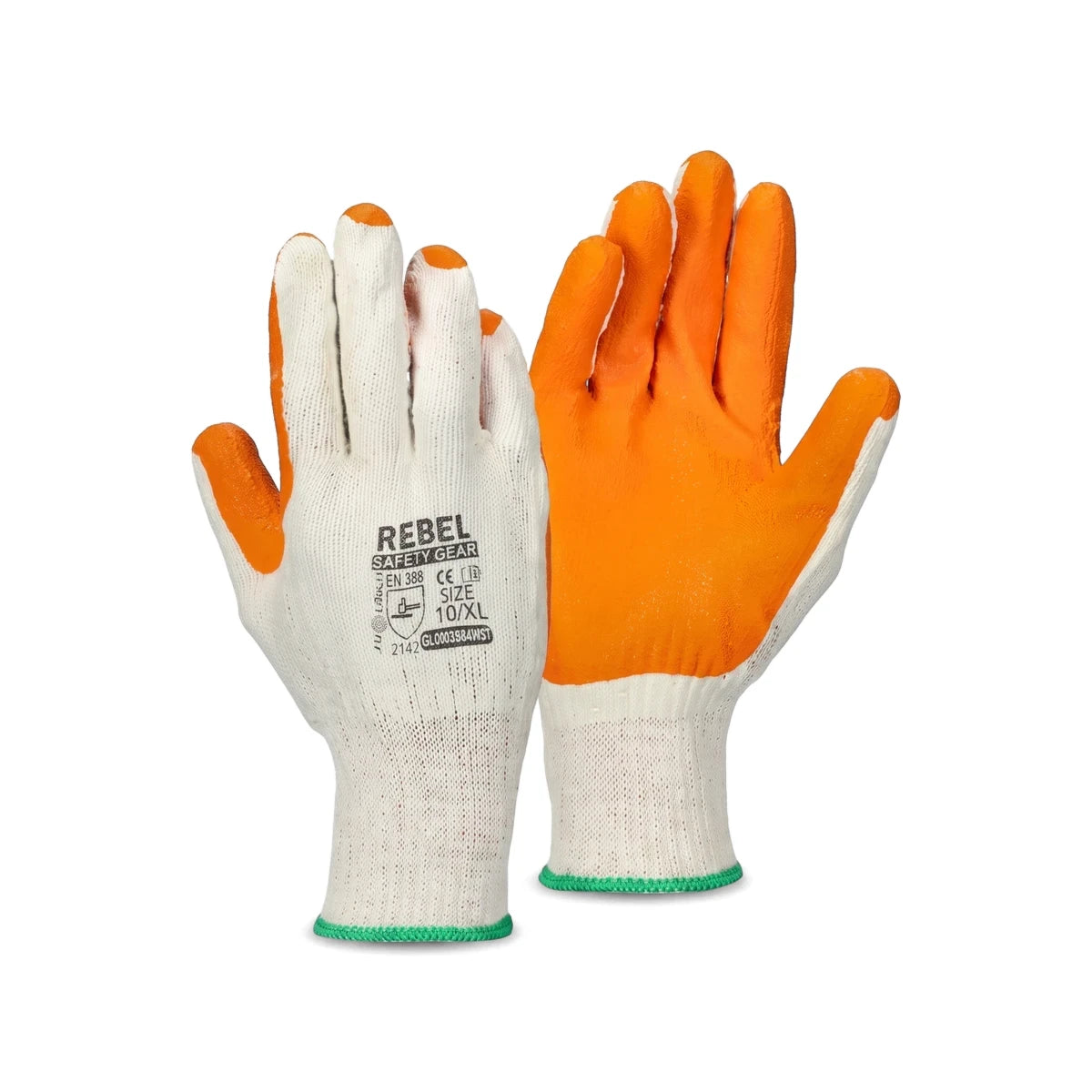 Orange and white Rebel Safety Gear Tru Touch Crayfish Knit Wrist Gloves, size 10/XL, for standard work tasks.