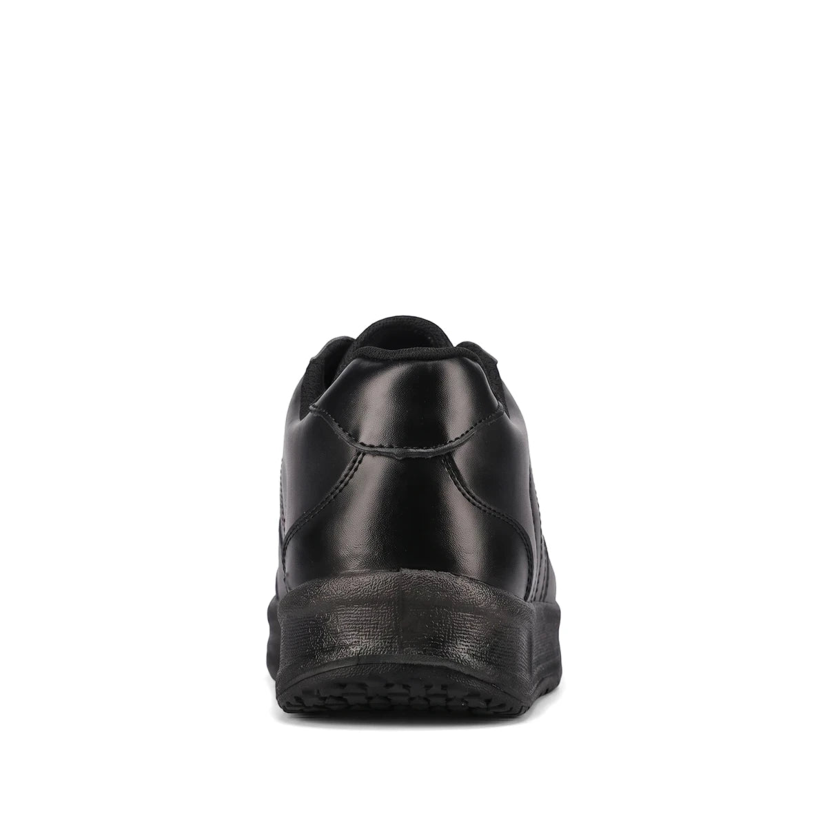 Black Rebel Workpro Non-Safety Toe Shoe, rear view, featuring a durable leather-like upper and a slip-resistant sole.