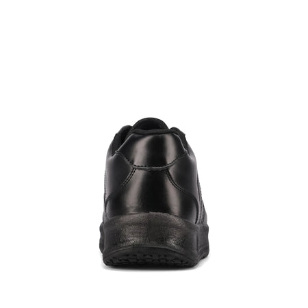 Black Rebel Workpro Non-Safety Toe Shoe, rear view, featuring a durable leather-like upper and a slip-resistant sole.