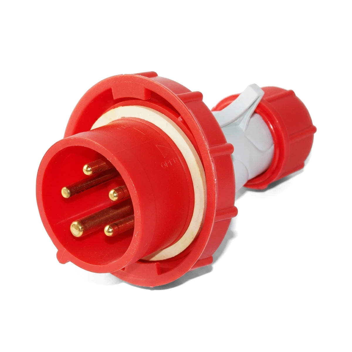 Red 16A 3P+N+E 380V Ip67 industrial plug top, a durable 5-pin electrical connector designed for harsh environments.