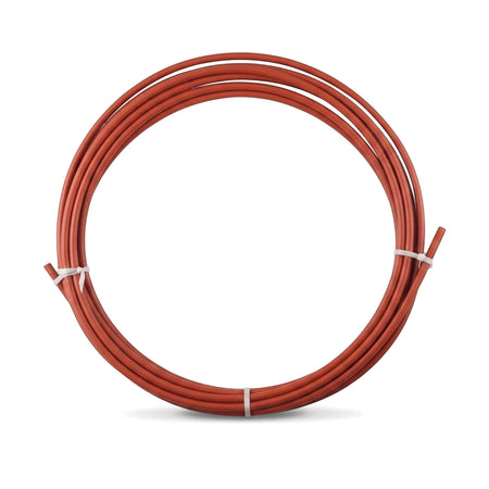 A tightly coiled roll of red 22mm poly pipe, neatly tied with white, for plumbing or irrigation applications.