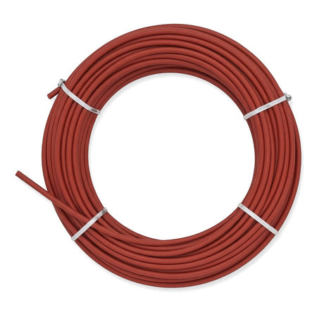 Red coiled 15mm poly pipe, presented as a large 100M roll, suitable for plumbing or electrical use.