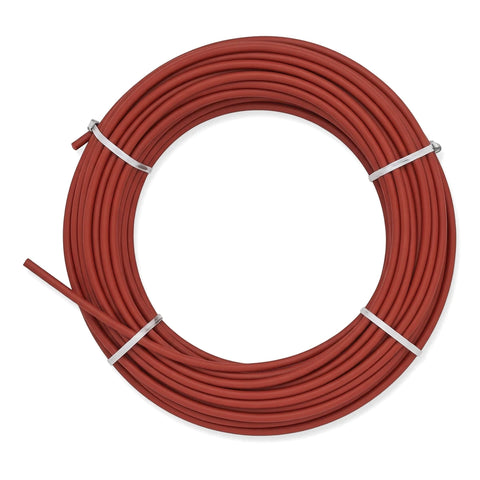 Red coiled 15mm poly pipe, presented as a large 100M roll, suitable for plumbing or electrical use.