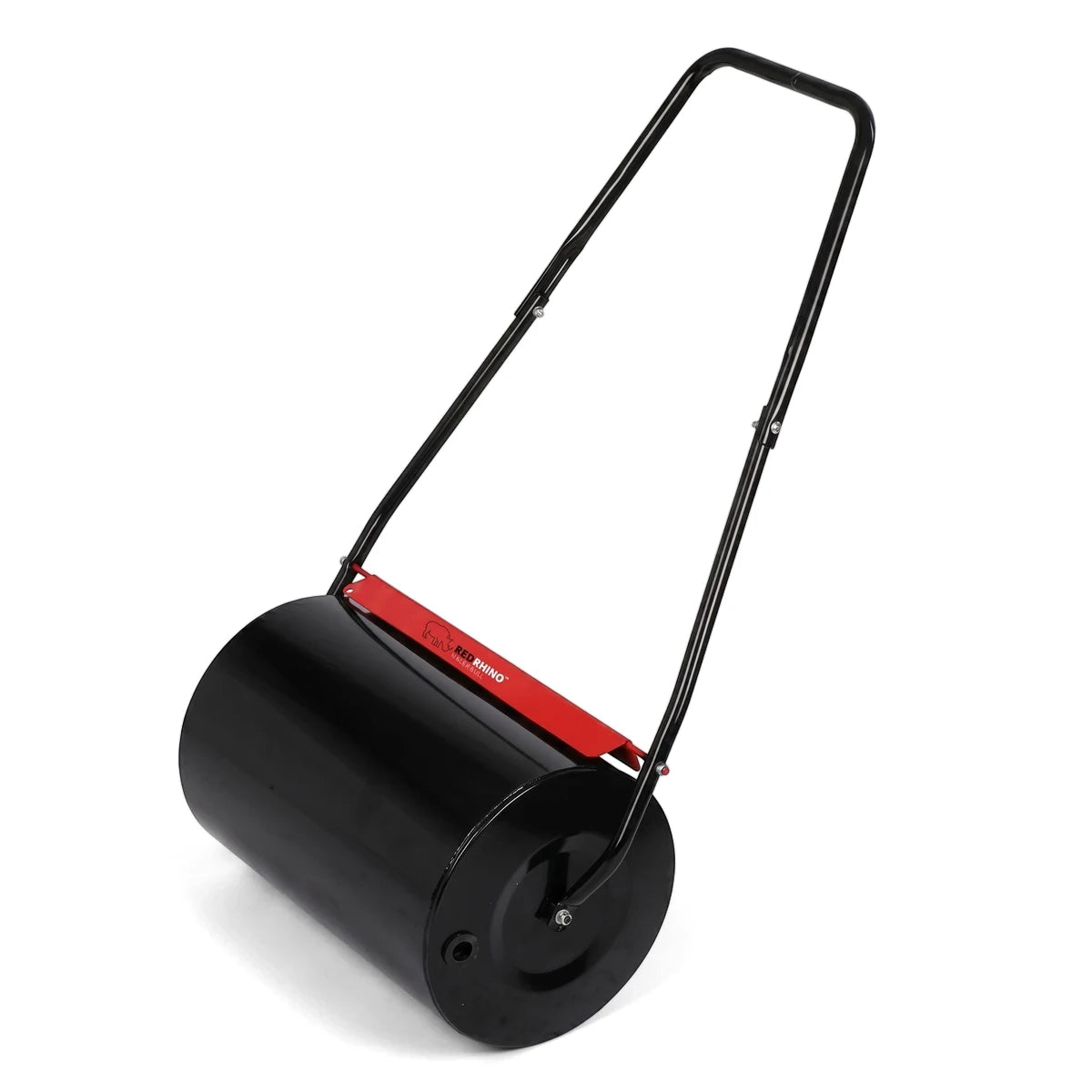 Black 50cm steel lawn roller with a durable metal handle, used for flattening and preparing soil in garden and lawn care.