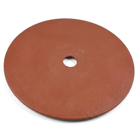 Reddish-brown circular replacement weir deck lid that fits Aqua, with a central hole, displayed on a white background.
