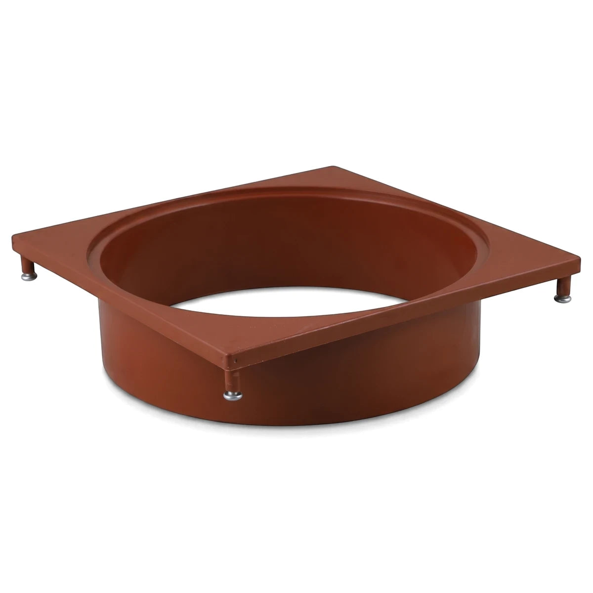 Reddish-brown replacement weir deck collar, featuring a square flange and circular base, isolated on a white background.