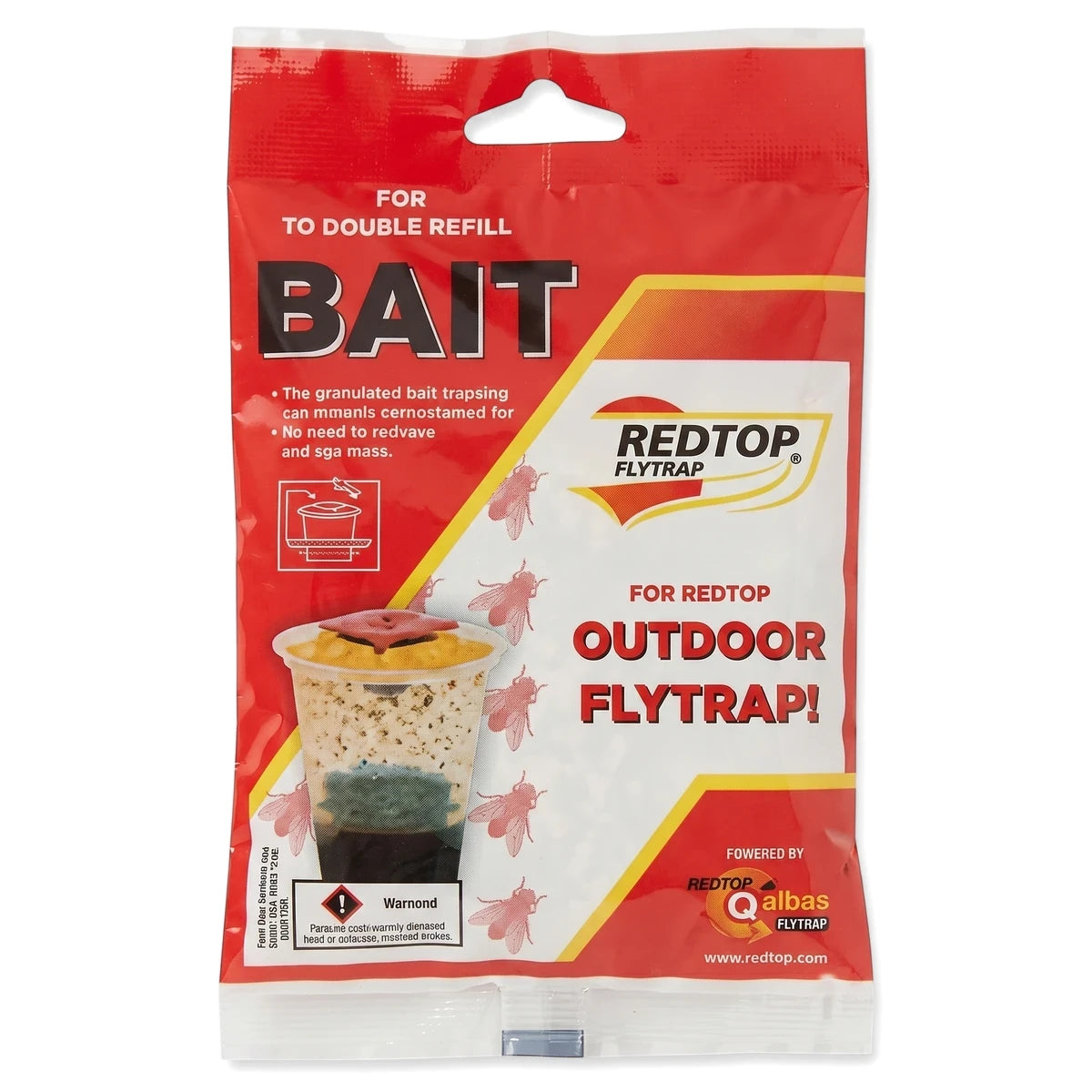 Redtop Spare Flybait Fly Trap in a red and white pouch, designed for outdoor use. Shows product packaging.