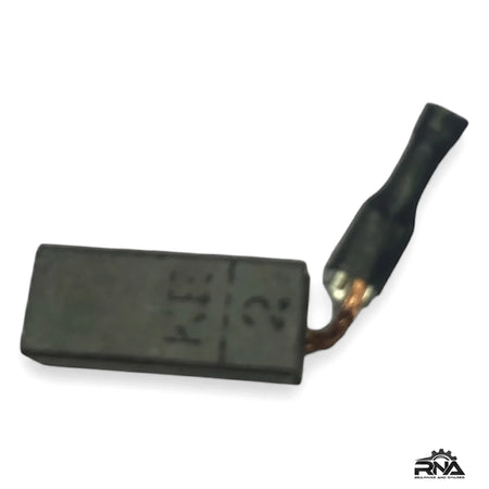 Replacement Carbon Brush Set - 1150, dark grey rectangular brush with copper wire and black terminal, close-up shot.