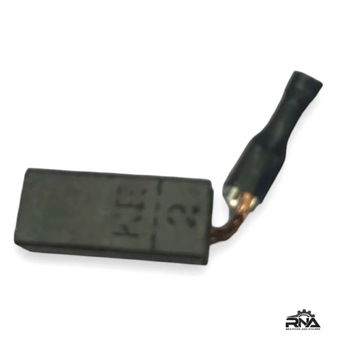 Replacement Carbon Brush Set - 1150, dark grey rectangular brush with copper wire and black terminal, close-up shot.