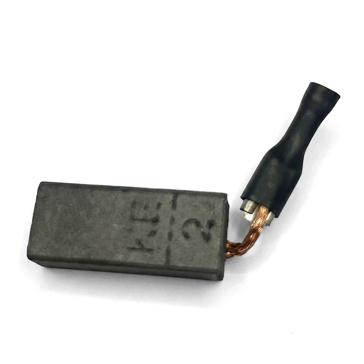 Replacement Carbon Brush Set - 600, featuring a dark rectangular carbon block, copper wire, and black electrical connector.
