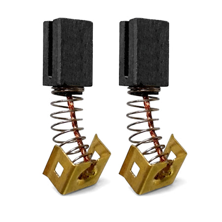 Pair of Replacement Carbon Brushes - Cg-115 with black carbon blocks, metallic springs, and brass holders, viewed frontally.