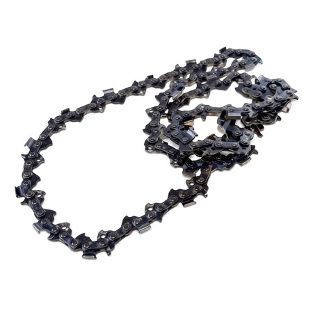 Dark metal 72-link replacement chainsaw chain coiled on a white background, suitable for 455mm/460mm bars.