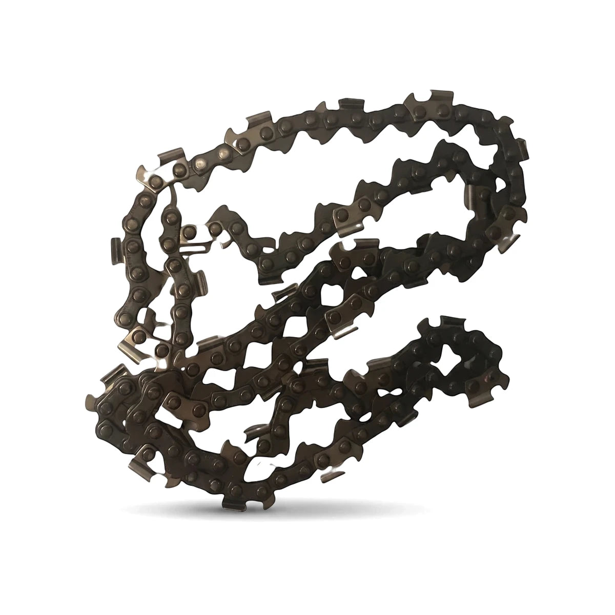 Replacement chainsaw chain Cs363L, made of dark metal, coiled for compact storage, shown on a white background.