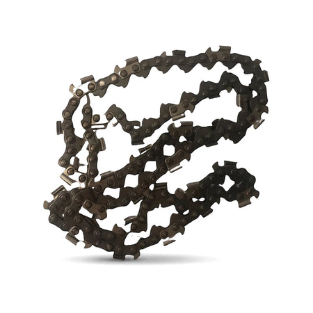 Replacement chainsaw chain Cs363L, made of dark metal, coiled for compact storage, shown on a white background.