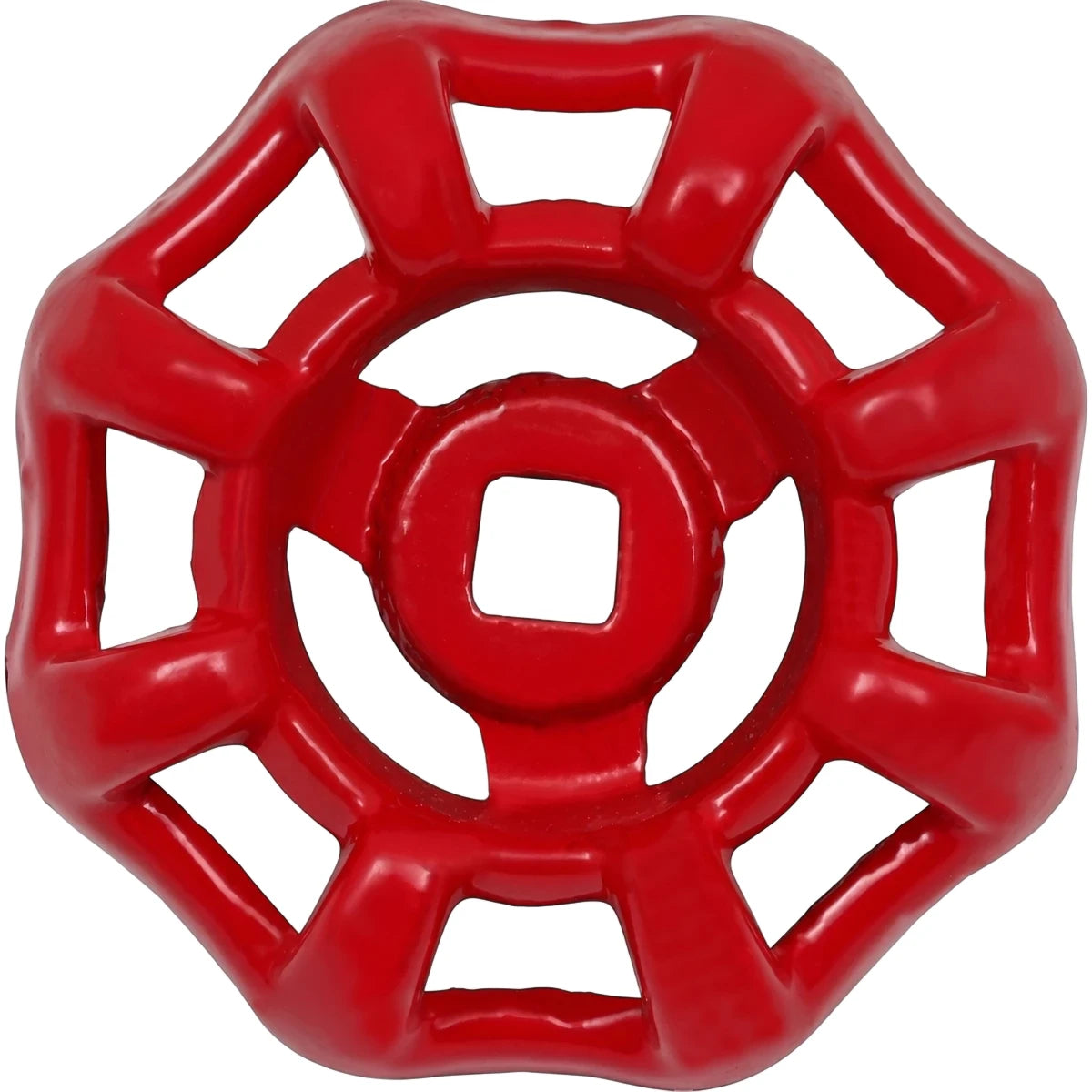 Red octagonal replacement handle for gate valve in a full, centered view, featuring a smooth glossy finish.