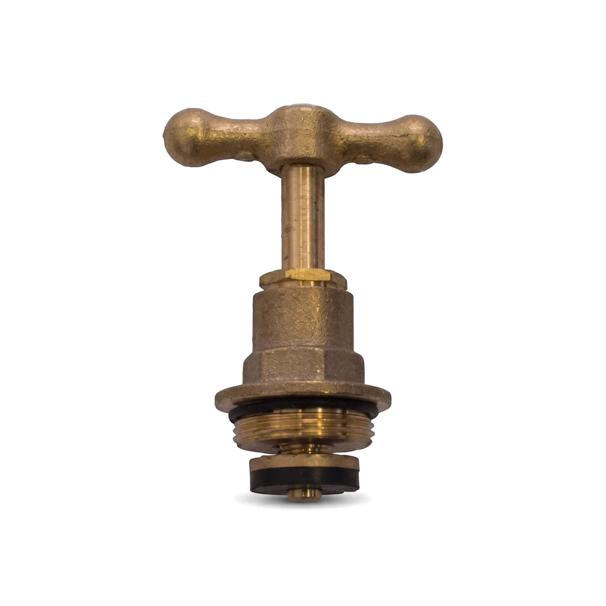 Brass tap replacement head part with a T-handle and threaded base, for 27mm rough brass taps, shown on a white background.
