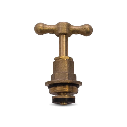 Brass tap replacement head part with a T-handle and threaded base, for 27mm rough brass taps, shown on a white background.