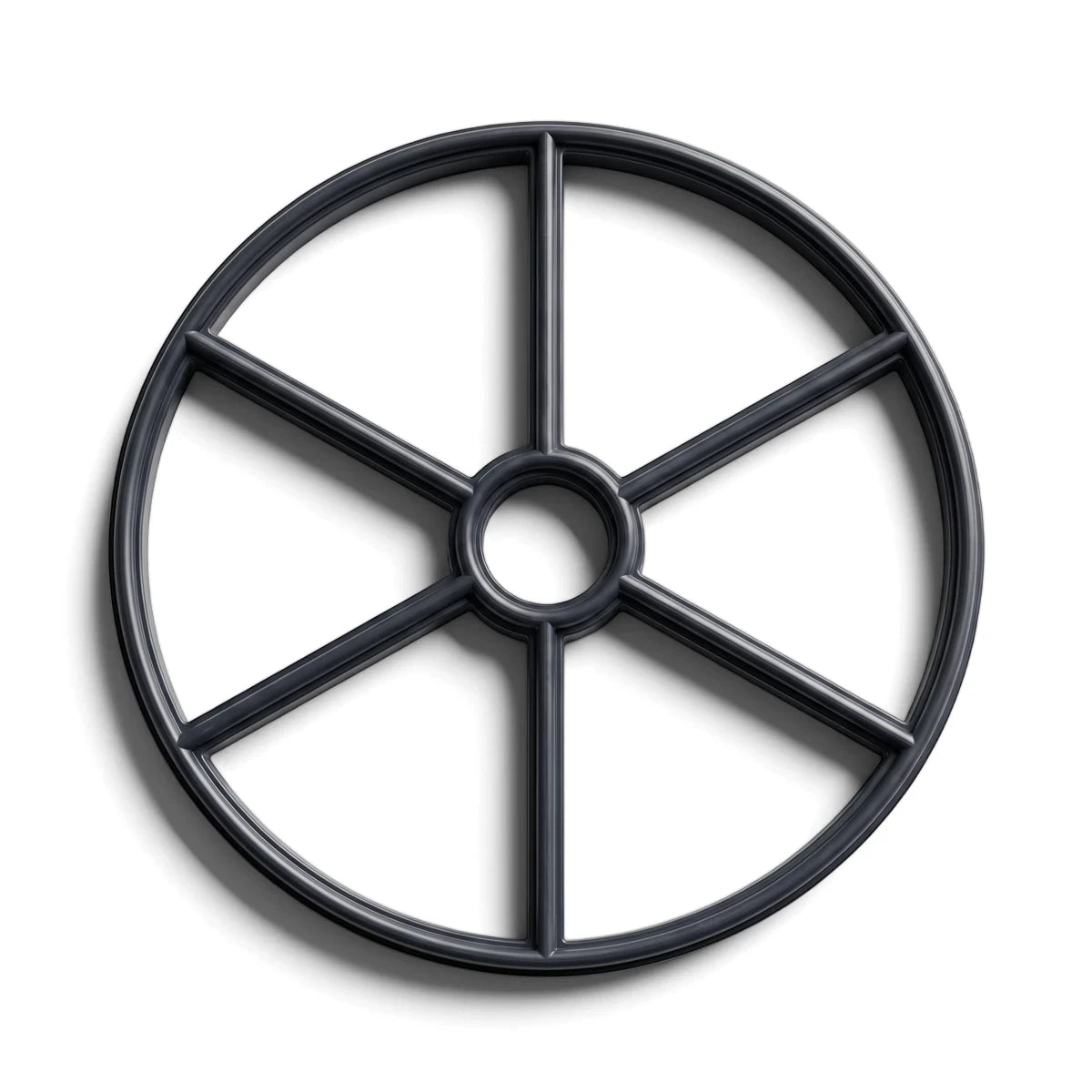 Replacement Mpv Wagon Wheel Spider Gasket, dark gray rubber, circular with six spokes, top-down view.
