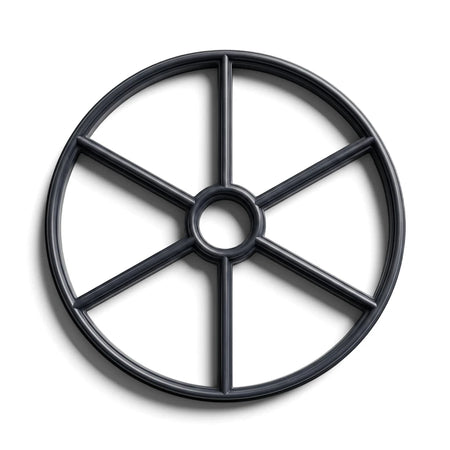 Replacement Mpv Wagon Wheel Spider Gasket, dark gray rubber, circular with six spokes, top-down view.