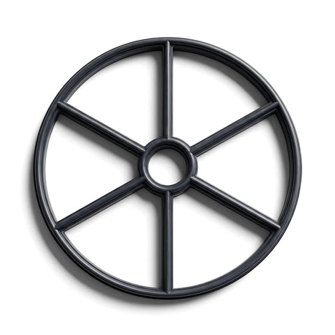 Replacement Mpv Wagon Wheel Spider Gasket, dark gray rubber, circular with six spokes, top-down view.
