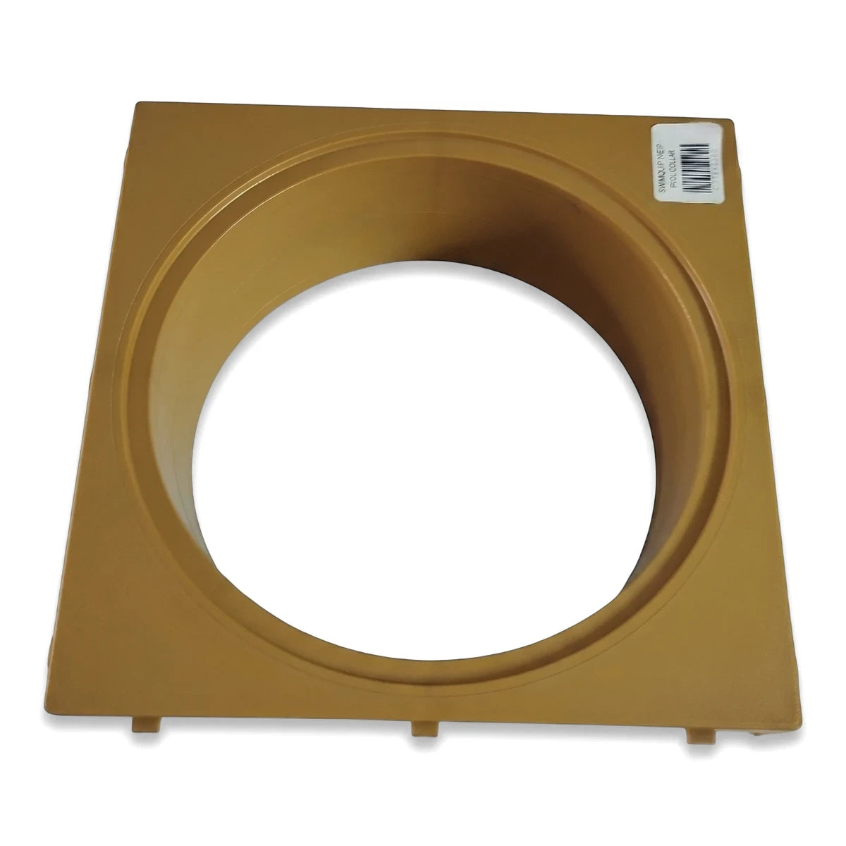 Light brown plastic Replacement Weir Deck Collar for Swimquip, featuring a square shape and a central circular opening.