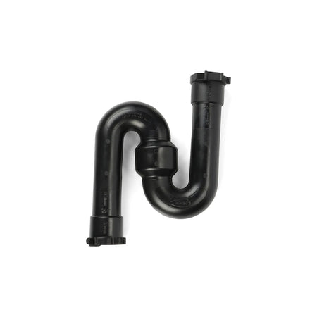 Black plastic Reseal S-Trap plumbing fitting, 32mm X 40mm, shown from a straight-on view.