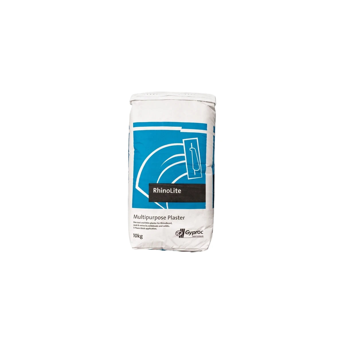 Rhino Lite Multipurpose Plaster in a 10kg white bag with blue and black branding on a white background.