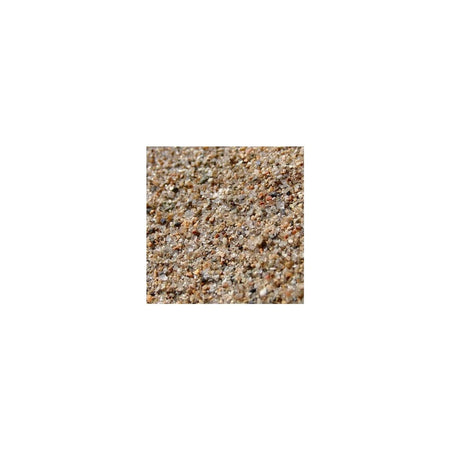 Close-up of river sand, showcasing its fine, granular texture and natural beige, brown, and grey tones, suitable for
