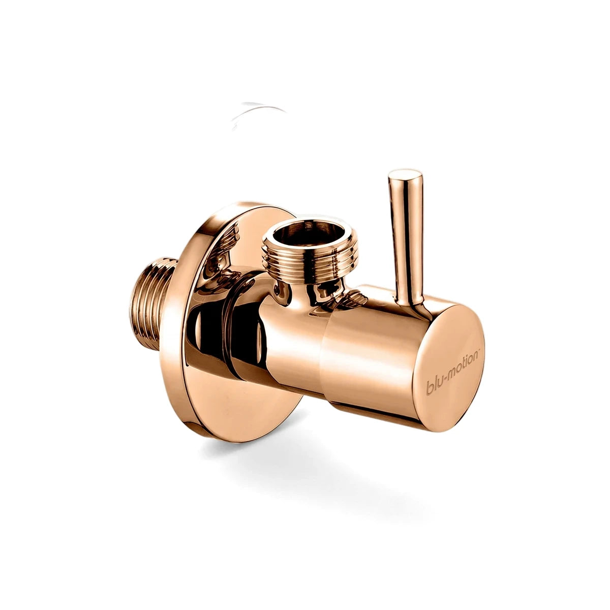 Rose Gold Angle Valve Pin Type Shower Parts with a polished metallic finish, shown from an angled perspective.