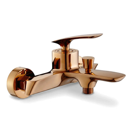 Rose Gold Bath Mixer Fs01Rg shower part, featuring a polished metallic finish and elegant handle, viewed from the side.