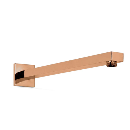 A 400mm rose gold square shower arm, designed for shower systems, is displayed in a direct front view.