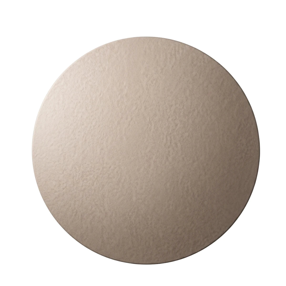 Round cheese board, light brown with a subtle texture, viewed from directly above on a plain background.
