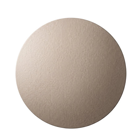 Round cheese board, light brown with a subtle texture, viewed from directly above on a plain background.