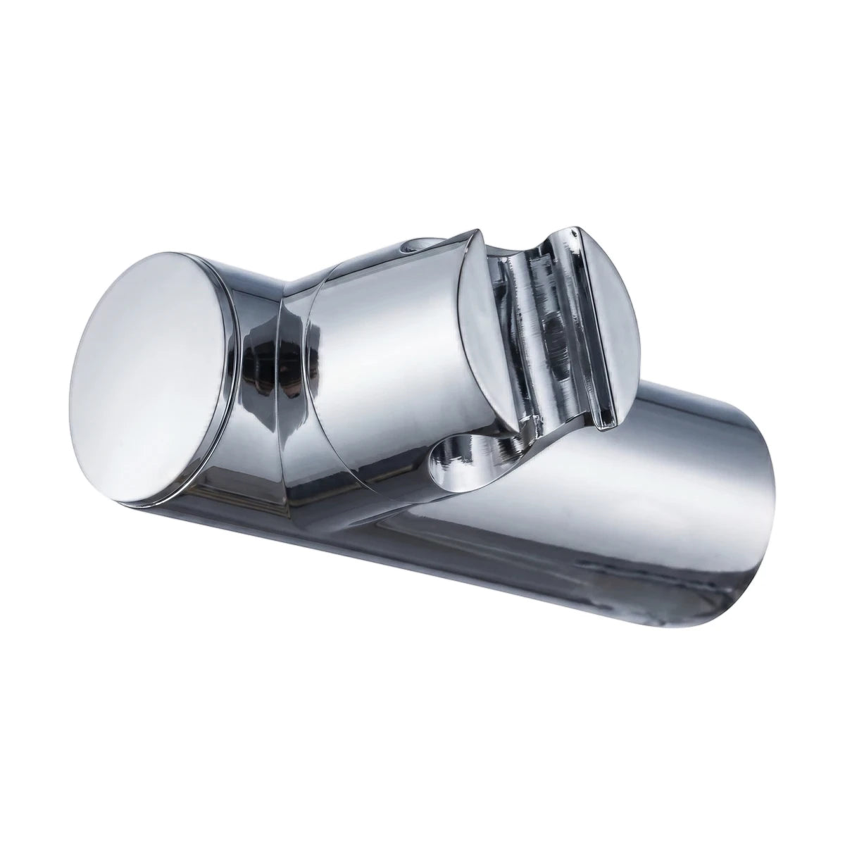 Chrome round wall bracket for hand shower, featuring a sleek, reflective finish and minimalist design for modern bathrooms.