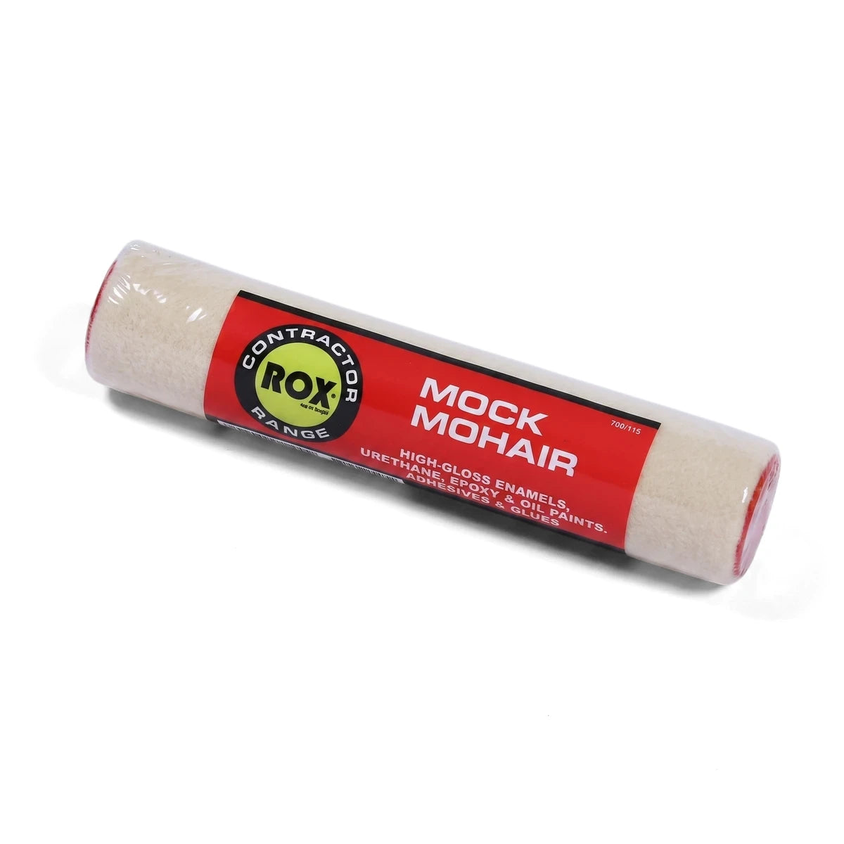 Rox Contractor Range 230 mm Mock Mohair paint roller, featuring a red and black label for high-gloss enamels.