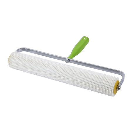 Rox Eco Spike Roller, 250mm by 31mm, with white spikes and a green handle, used for floor leveling.