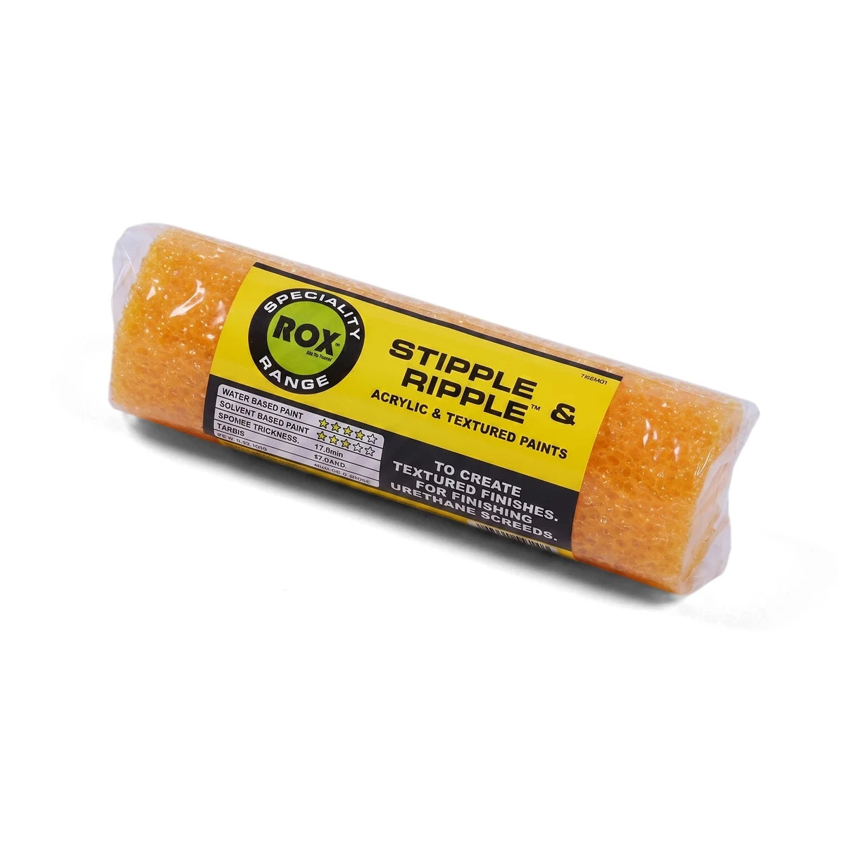 Orange textured Rox Stipple & Ripple 230mm paint roller for acrylic and textured paints, wrapped in clear plastic with a