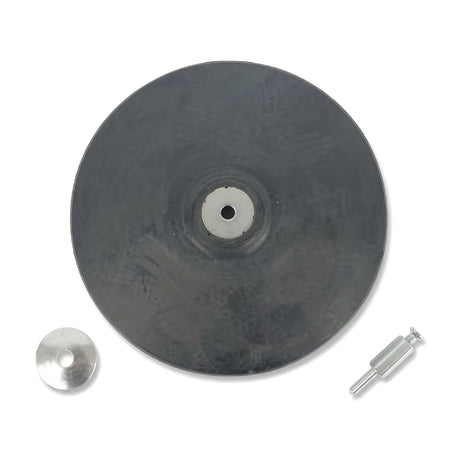 Dark grey rubber backing pad with a metallic washer and a cylindrical pin, displayed against a white background.