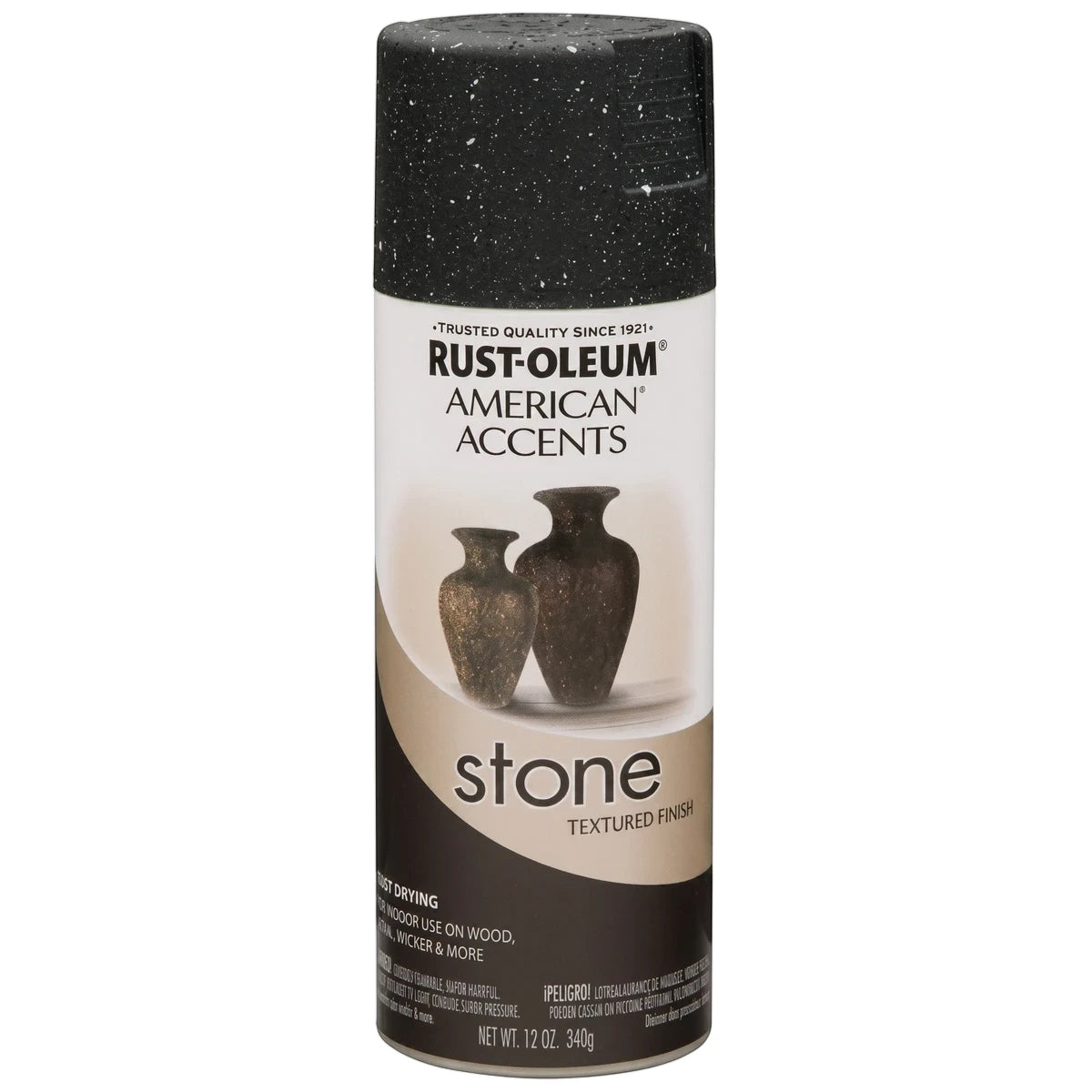 Rust-Oleum American Accents Spraymate Stone Effect Spray Paint in Black Granite, 12 oz can with textured finish.