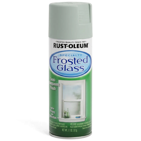 Rust-Oleum Specialty Frosted Glass spray paint in Sea Glass color, 11 oz can, for a semi-transparent finish.