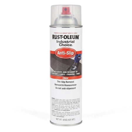 Rust-Oleum Industrial Choice Anti-Slip Spray in a clear 425g aerosol can, shown upright with its transparent cap.