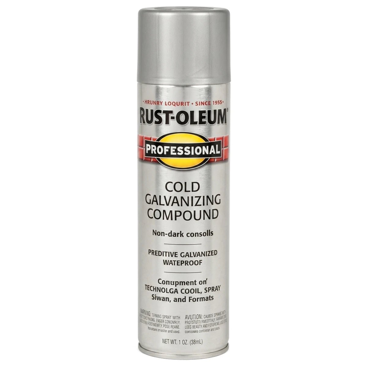 Silver Rust-Oleum Professional Flat Cold Galvanizing Compound spray paint can, 567g, in a vertical shot.