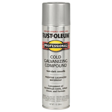 Silver Rust-Oleum Professional Flat Cold Galvanizing Compound spray paint can, 567g, in a vertical shot.