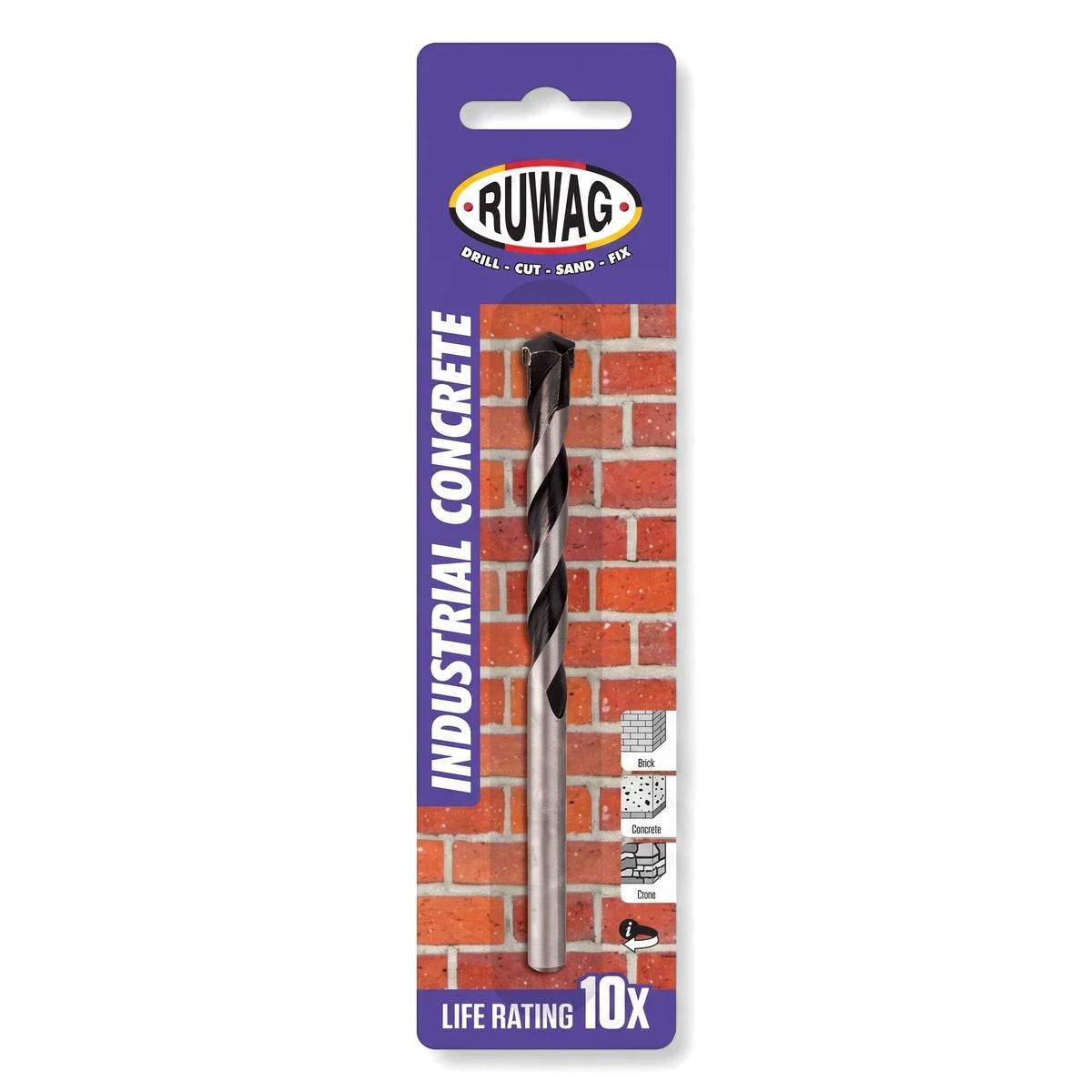 RUWAG 5.50mm Industrial Concrete Drill Bit in retail packaging, displaying the black and silver bit for concrete, brick, and