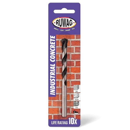 Ruwag Industrial Concrete Drill Bit, 7.50mm, in retail packaging, black and silver, for brick, concrete, and stone.
