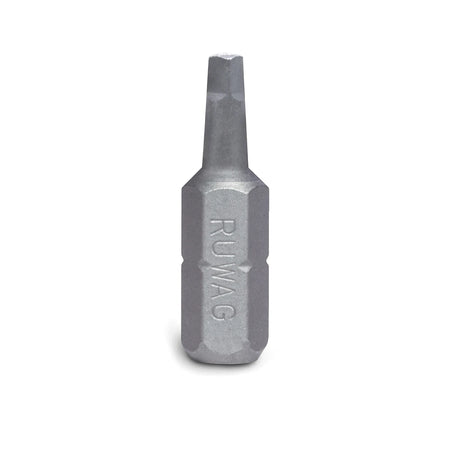 Silver metallic RUWAG No. 0 square drive power screwdriver bit with hexagonal shank and visible branding on a white