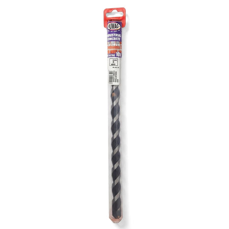 Ruwag Standard Long Brick Industrial Concrete Drill Bit, black and silver, in clear plastic packaging with red hang tab.