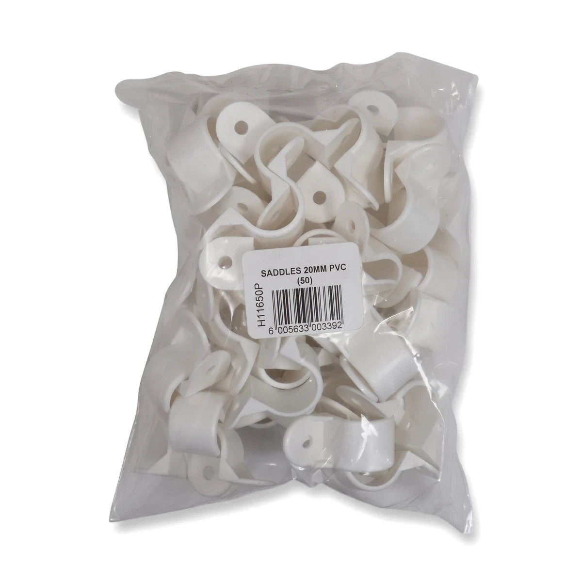 Saddles 20mm PVC saddle clip pack of 50, white plastic cable saddles with screw hole for securing conduit.