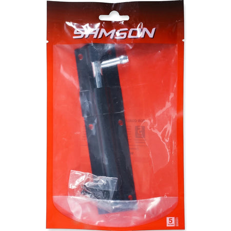 Samson 150mm black steel bolt latch in a clear red plastic package with a '5 YEAR' warranty sticker.